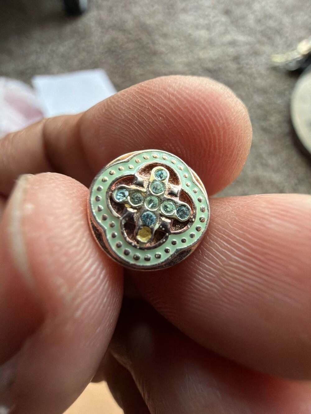 Sterling Silver 925 Decorative Stud with Enamel and Crystal Detail